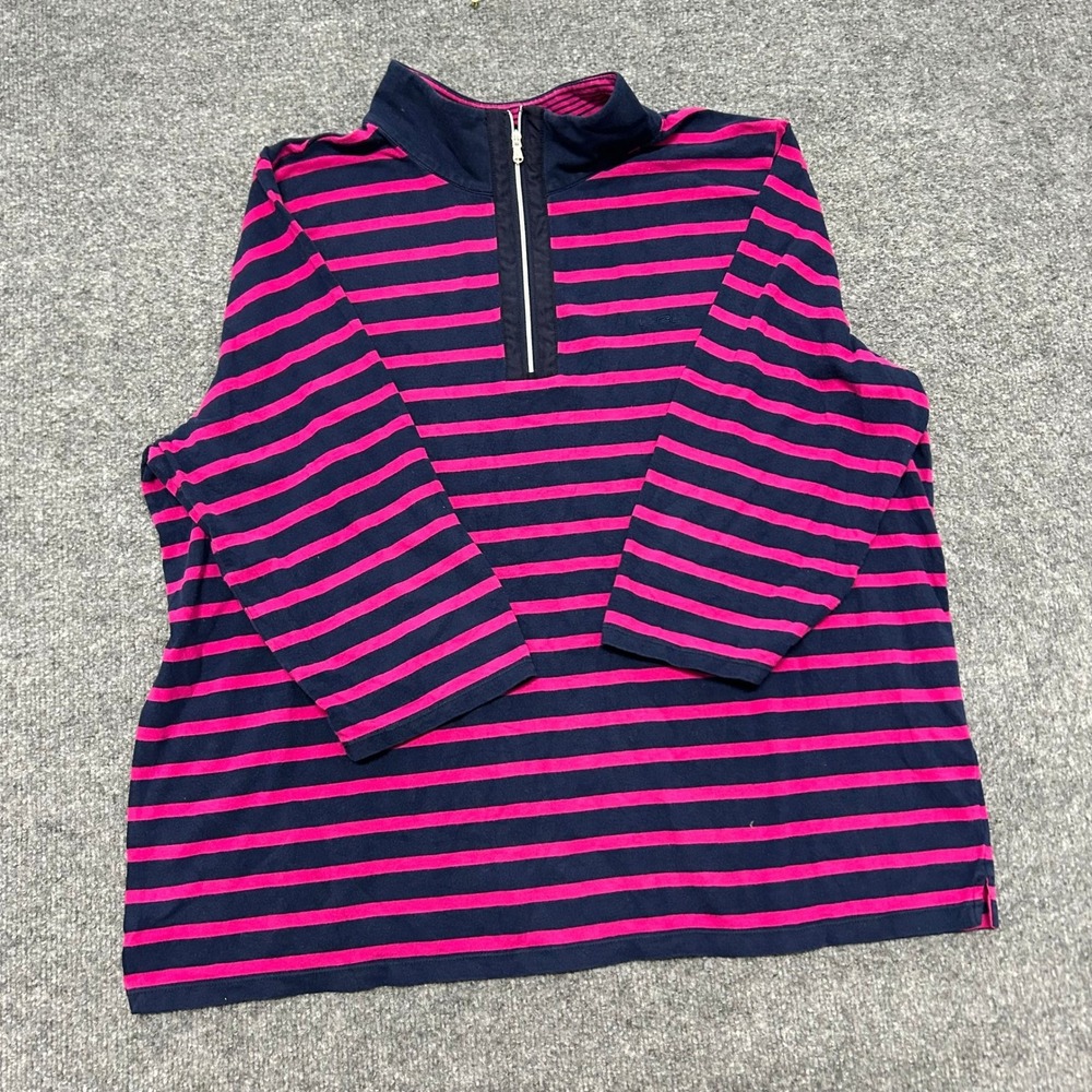 Lauren Ralph Lauren Active Top Womens 3X Navy Pink Striped Quarter Zip Pullover